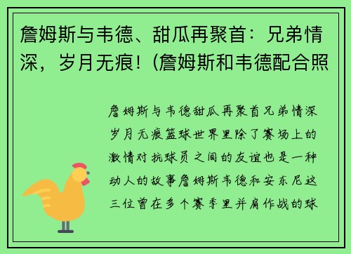 詹姆斯与韦德、甜瓜再聚首：兄弟情深，岁月无痕！(詹姆斯和韦德配合照片)